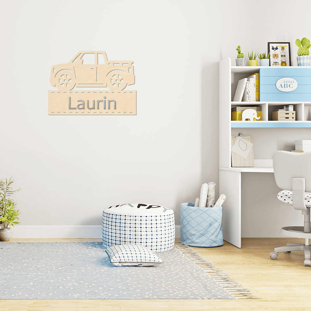 Personalisiertes Schild mit Name aus Holz – Truck