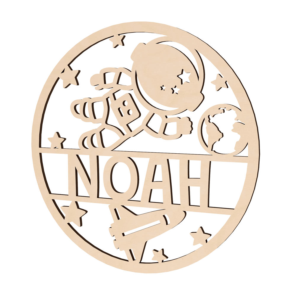 Personalisiertes Schild mit Name aus Holz – Astronaut